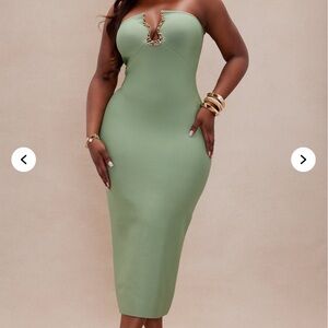 Fashion Nova Green Strapless Bodycon Midi Dress